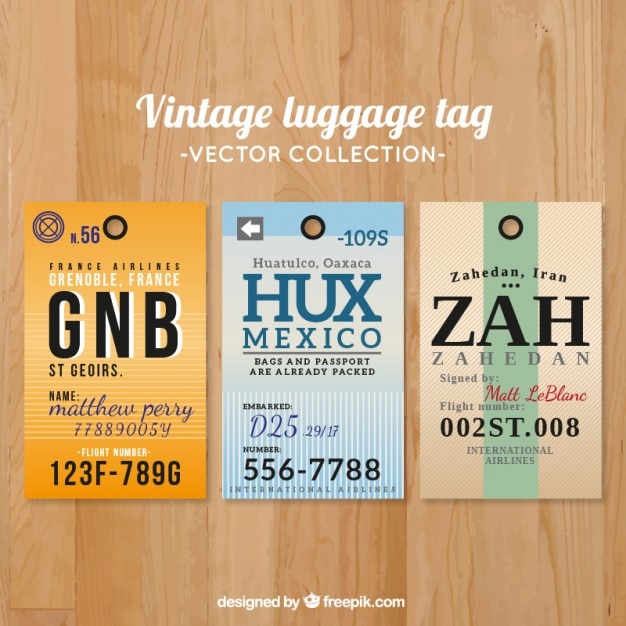 Vector vintage luggage tag collection in flat design