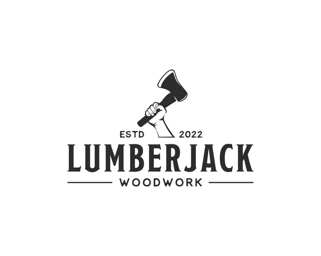 Vintage lumberjack logo. silhouette of hand holding ax logo design template