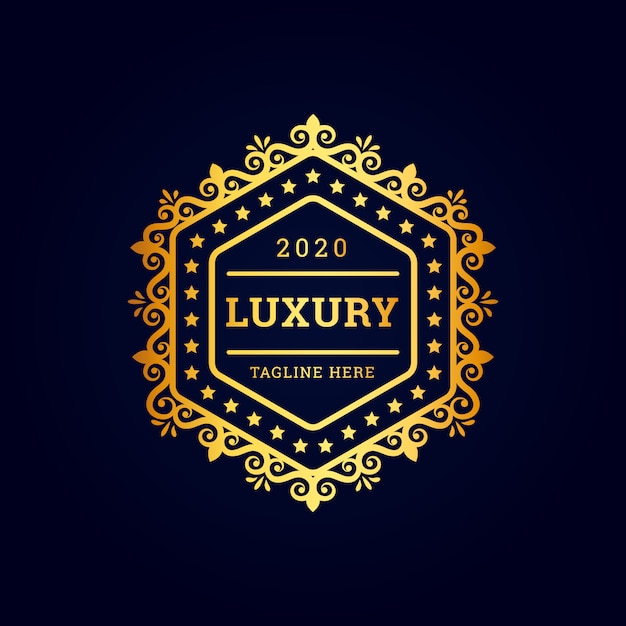 Vintage luxury hexagonal premium logo with golden