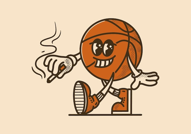 Vintage mascot character of walking basket ball