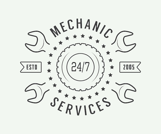 Vintage mechanic label emblem and logo Vector illustration