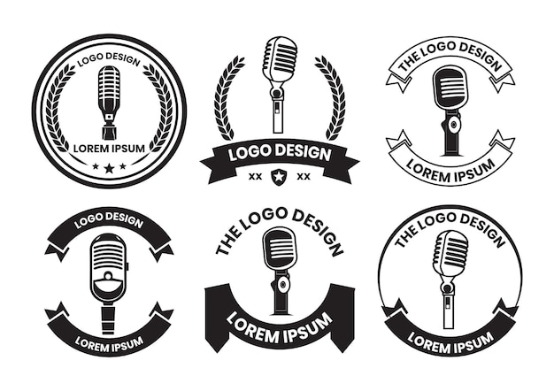 Vintage microphone logo in flat line art style