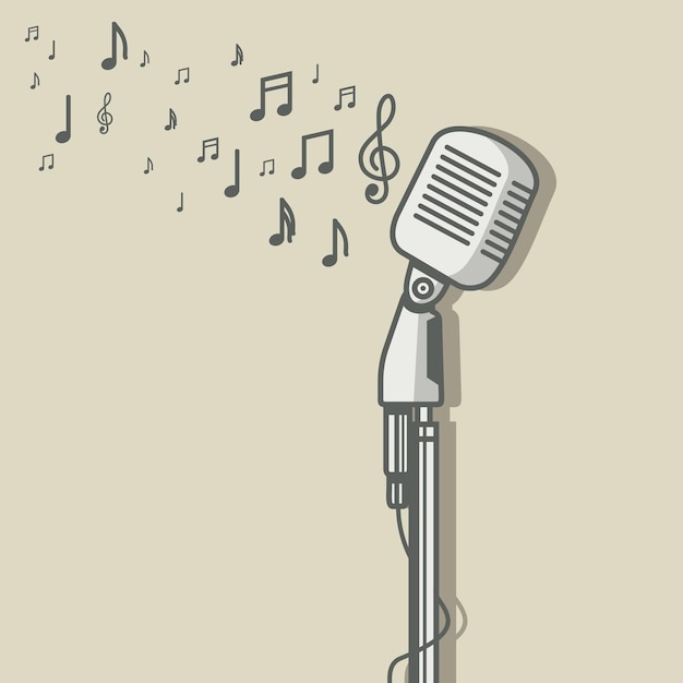 Vintage microphone with music note symbol vector illustration