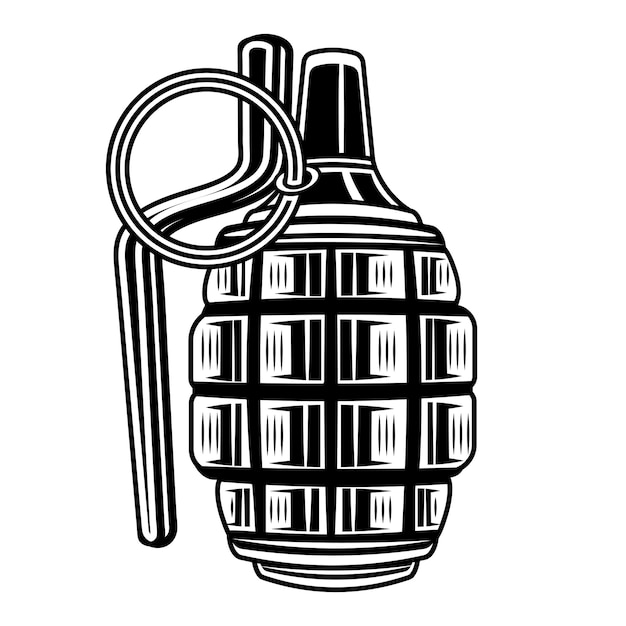 Vintage military hand grenade concept in monochrome style isolated vector illustration