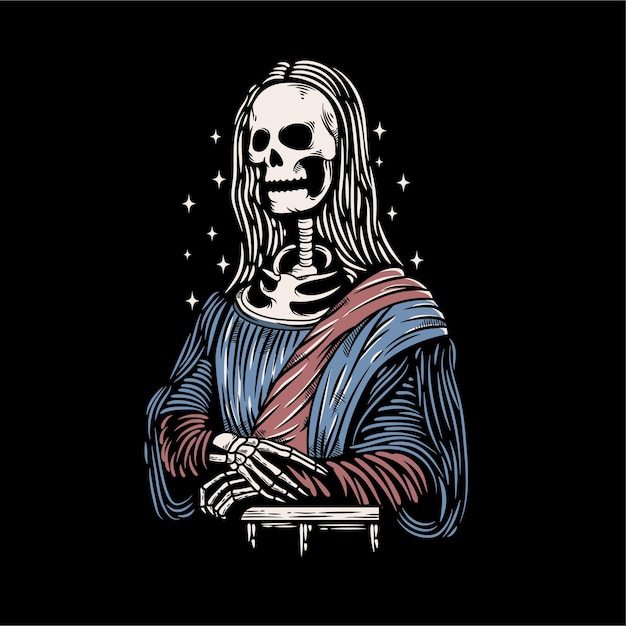 Vintage monalisa skeleton artwork