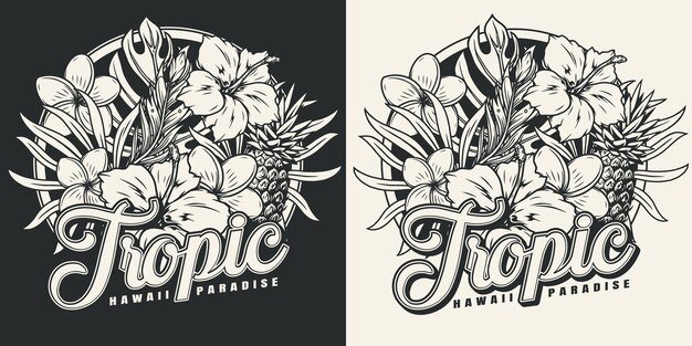 Vector vintage monochrome tropical emblem