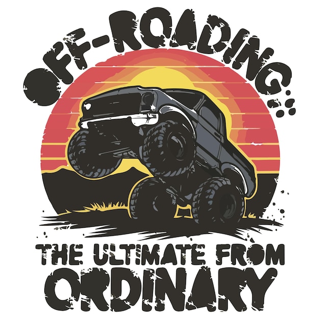 Vector vintage monster truck wheelie tshirt design offroad adventure escape himalayan