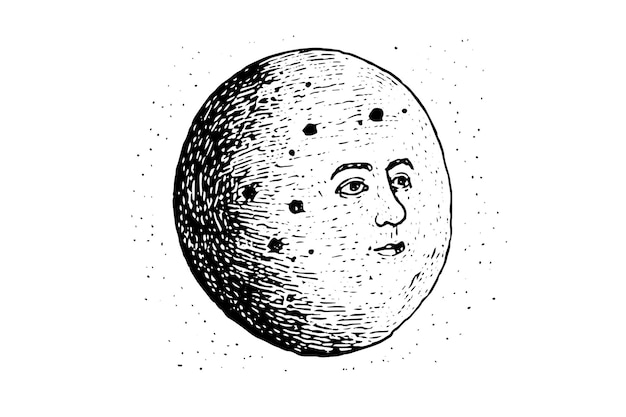 Vector vintage moon face vector engraved celestial sketch of the mystic night