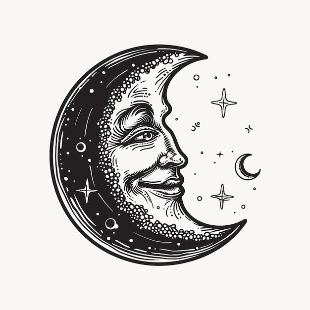 Vector vintage moon illustration with stars