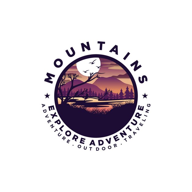 Vintage mountain adventure logo design vector template