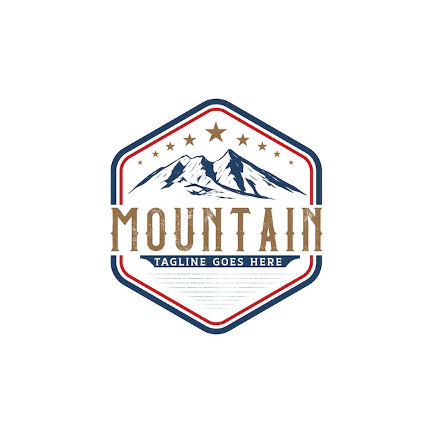 Vintage Mountain badge logo design template