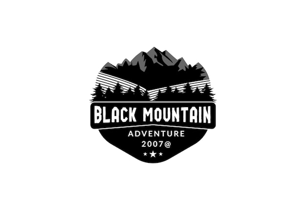 Vintage mountain campfire vector logo