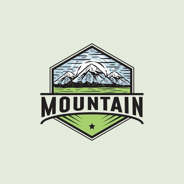 Vintage Mountain Logo Design Illustration For Outdoor Camping Climbing Hiking Travel and Adventure