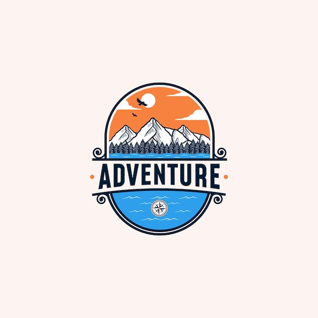 Vintage Mountain Logo Design Illustration For Outdoor Camping Climbing Hiking Travel and Adventure