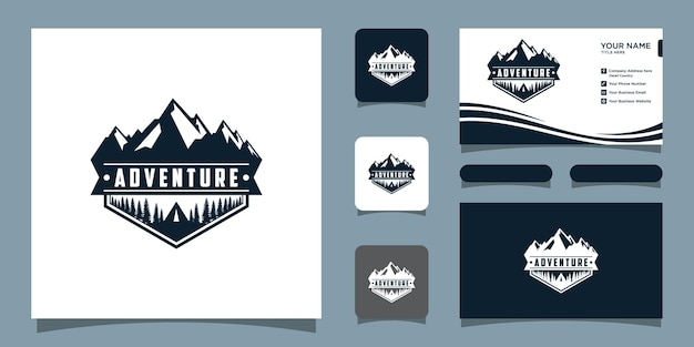 Vintage mountain logo and illustration simple design logo template with business card design Premium