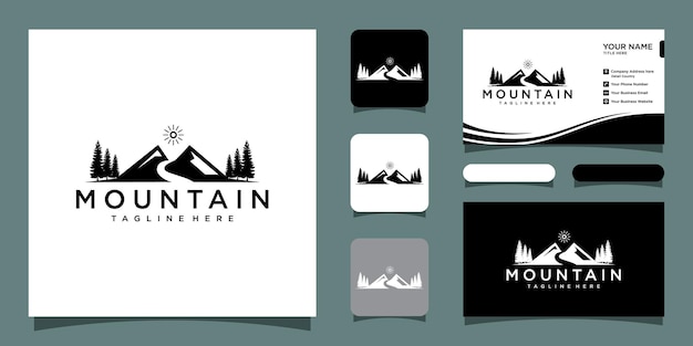 Vintage mountain logo and illustration simple design logo template with business card design Premium