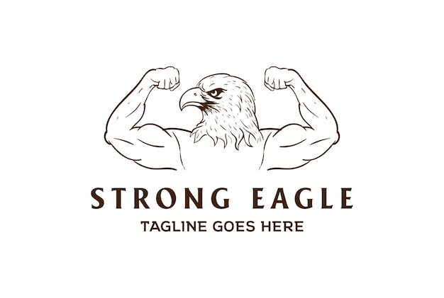 Vintage Muscular Eagle Hawk Falcon for Fitness Gym Sport Club Logo Design Vector