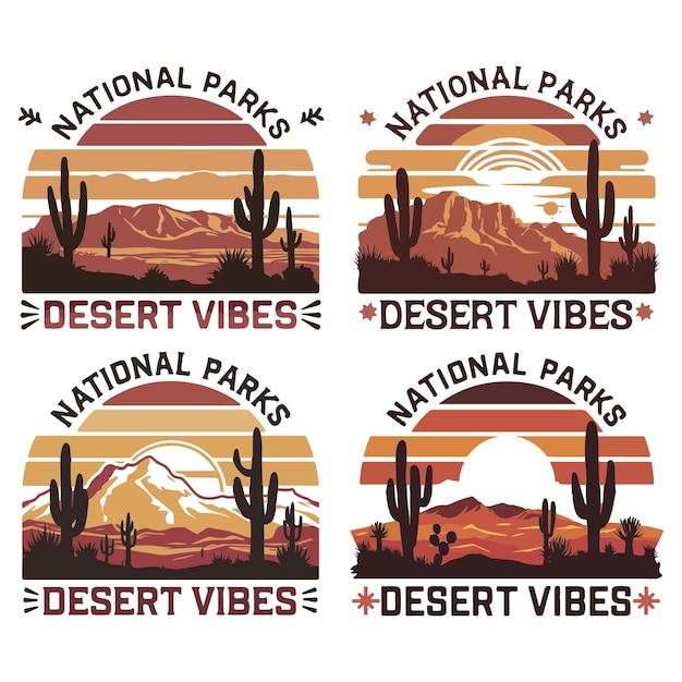 Vector vintage national parks tshirt design desert landscape with cacti and desert vibes