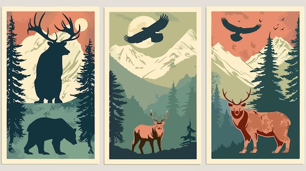 Vector vintage nature posters collection for national parks