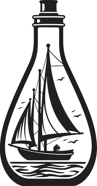 Vintage Nautical Charm Black Logo Design of Antique Sailboat in Glass Bottled Seafaring Majesty Ico