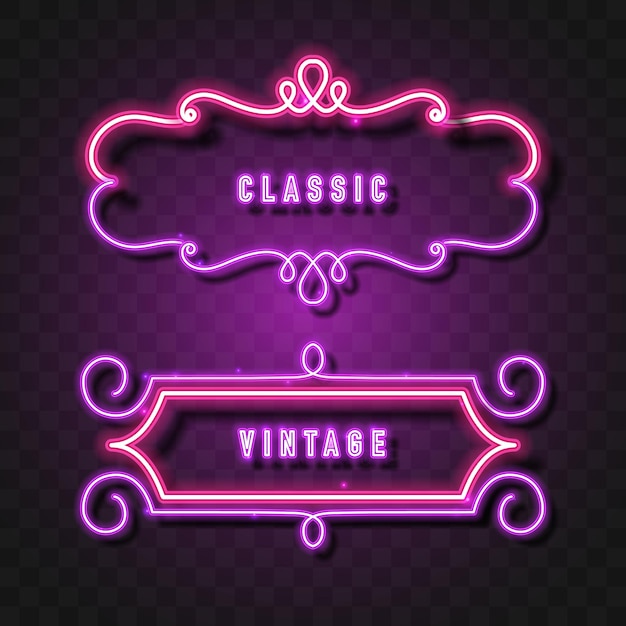 Vintage neon banner Classic neon banner Pink neon frame