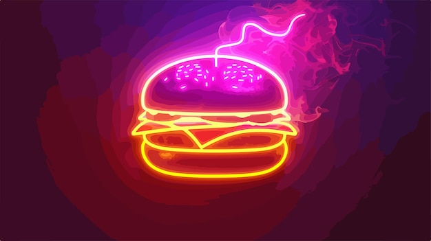 Vector vintage neon diner sign with sizzling burger