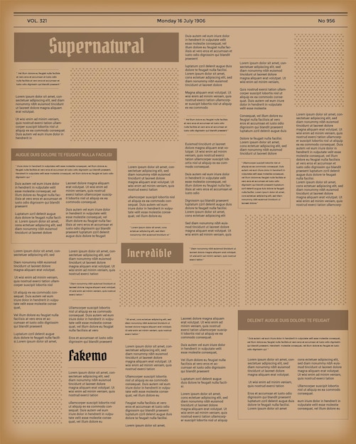 Vintage newspaper News articles newsprint magazine old design Brochure newspaper pages with headlines Paper retro journal vector grunge template Old newspaper with columns of text