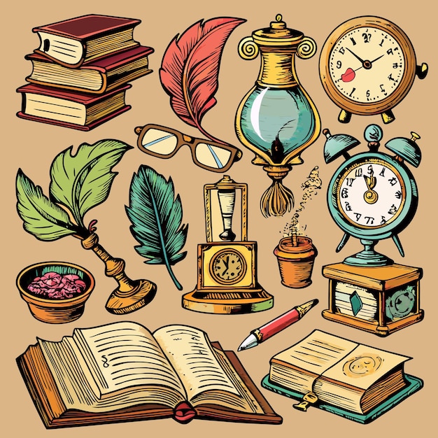 Vector vintage objects and antique collection icons