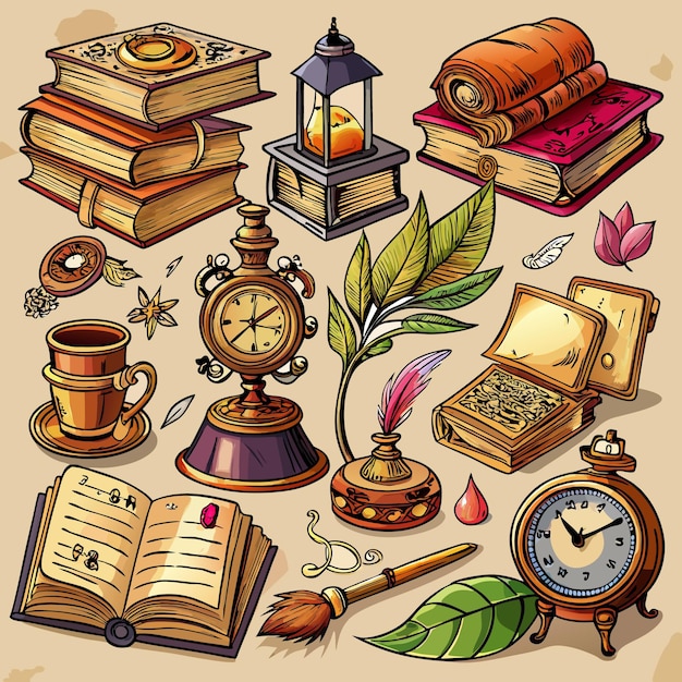 Vector vintage objects and antique collection icons