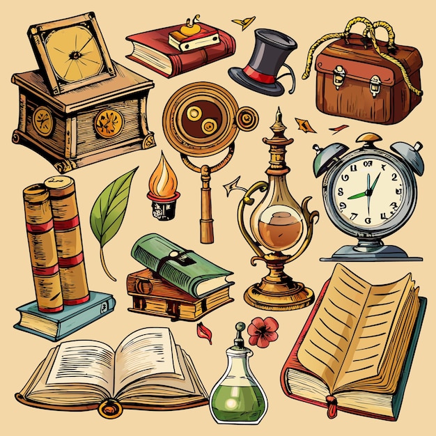 Vector vintage objects and antique collection icons