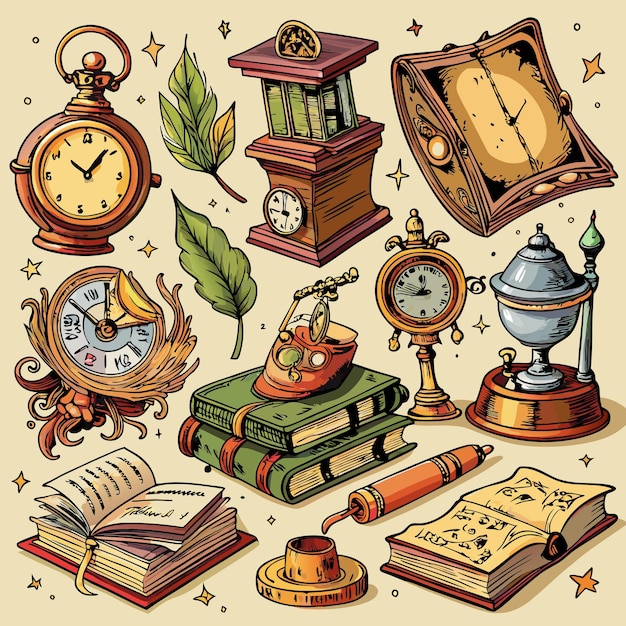 Vector vintage objects and antique collection icons