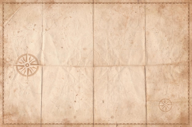 Vector vintage old map empty background blank treasure map on old folded paper texture backdrop