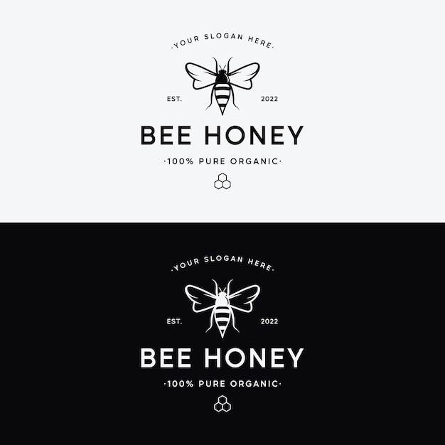 Vintage organic honey bee template logoDesign for business badge honey shop beekeeping