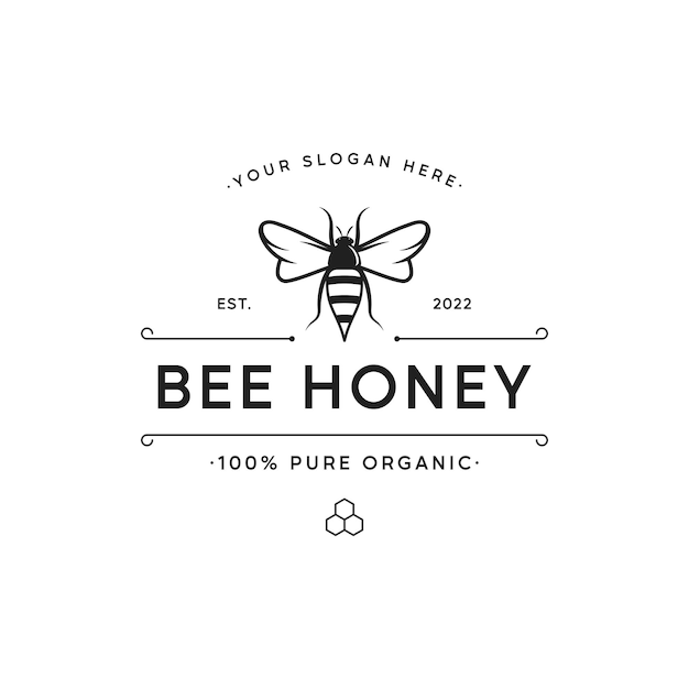 Vintage organic honey bee template logoDesign for business badge honey shop beekeeping