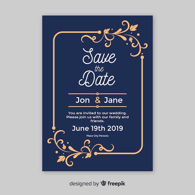 Vintage ornamental wedding card template