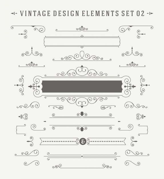 Vintage ornaments decorations design elements set.