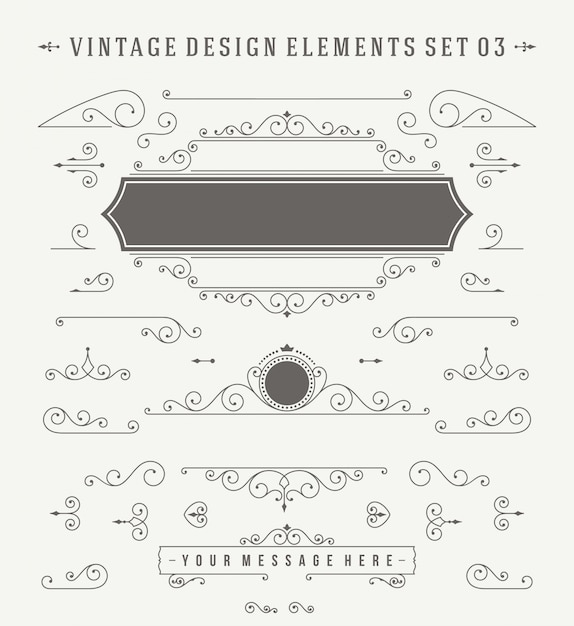 Vintage ornaments decorations design elements set.