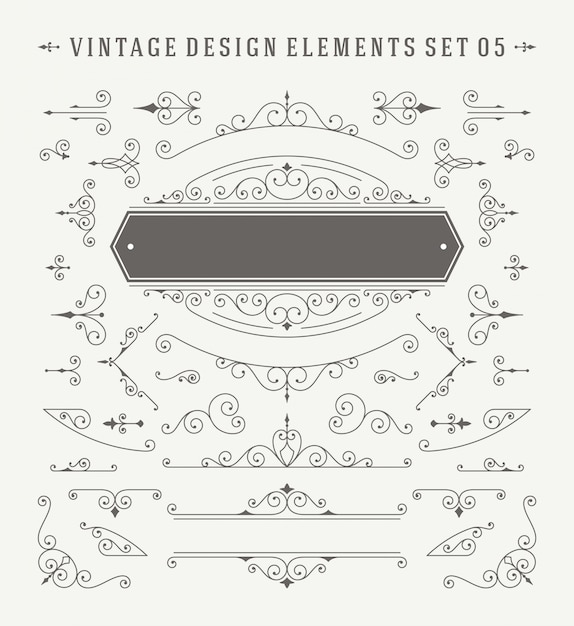 Vintage ornaments decorations design elements set.