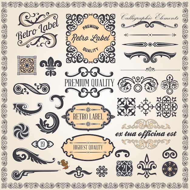 Vintage ornaments and frame calligraphic design elements and page decoration