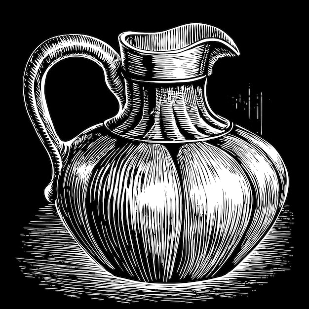 Vector vintage ornate jug illustration in black and white antique pitcher engraving art