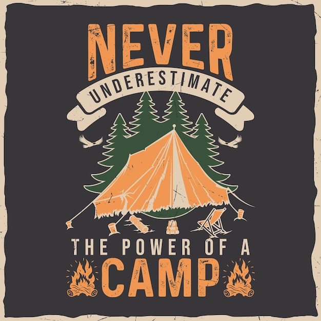 Vintage outdoor camping wilderness adventure illustration printing art quote retro poster template