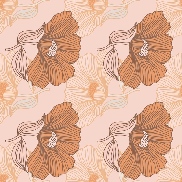 Vintage outline flower endless background Delicate floral line seamless pattern