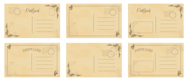 Vintage paper postcard letter Set of paper postcard letter template Mockup vintage post envelope