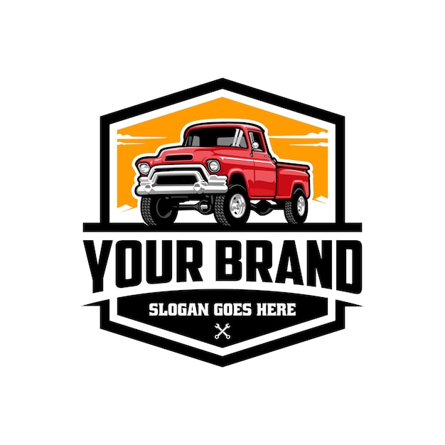 vintage pick up truck illustration logo vector