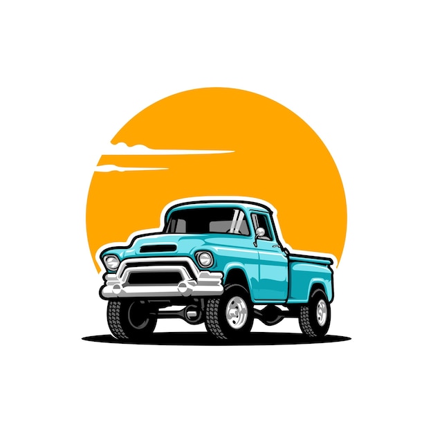 vintage pick up truck illustration logo vector