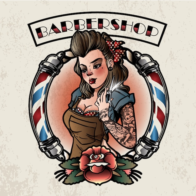 Vintage pin up girl barbershop