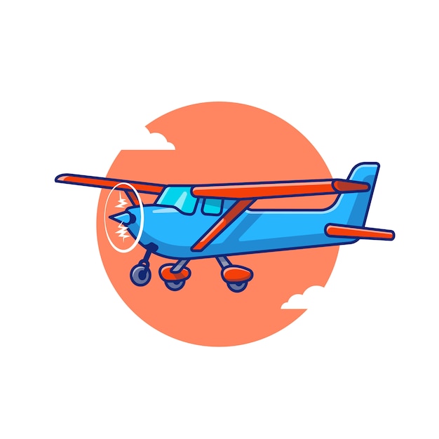 Vintage Plane Cartoon Icon Illustration. Air Transportasion Icon Concept Isolated Premium . Flat Cartoon Style