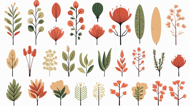 Vintage Plants Illustration Vector Cartoon Retro Floral Artwork Design