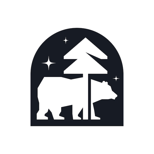 Vintage polar bear and tree logo design