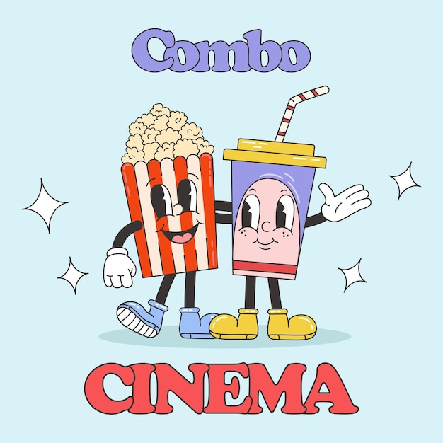 Vintage poster for cinema. Retro cartoon food for promotion template.